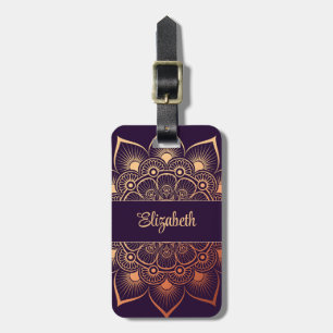 Bohemisk Mörk Lila Peach Mandala Bagagebricka
