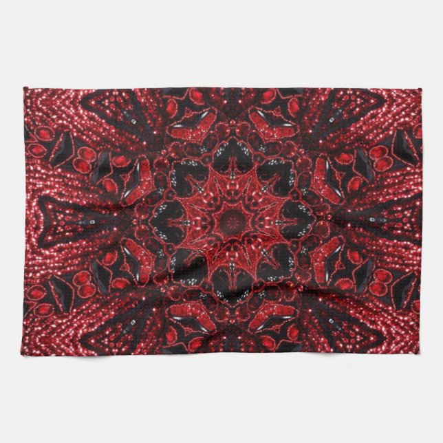 bohemisk morokansk maronburgundi mandala kökshandduk (Horisontell)