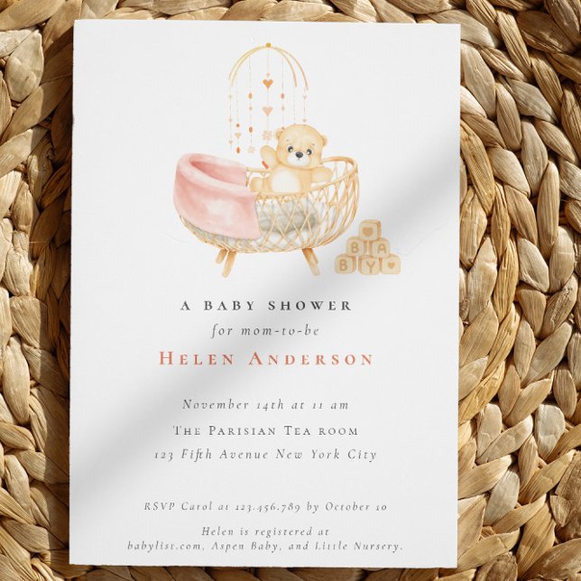 Bohemisk Nalle Vattenfärgad Neutralt Babykläder Inbjudningar (Bohemian Teddy Bear Watercolor Neutral Baby Shower Invitati)