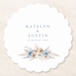 bohemisk pampas gräs, dammblått bröllop underlägg papper