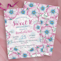 Bohemisk pastellBlommigt Rosa Blue Sweet 16