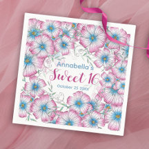 Bohemisk pastellBlommigt Rosa Blue Sweet 16