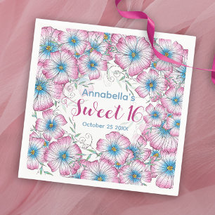 Bohemisk pastellBlommigt Rosa Blue Sweet 16 Pappersservett
