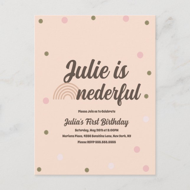 Bohemisk regnbåge Första födelsedagen Onederful Ko Vykort (Framsida)