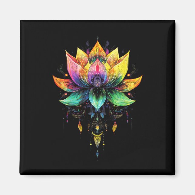 Bohemisk regnbåge lotusblomma yoga mandala chakra  magnet (Framsidan)