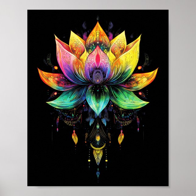 Bohemisk regnbåge lotusblomma yoga mandala chakra poster (Framsidan)