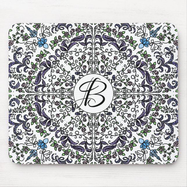 Bohemisk rhapsody intricate blommigt monogram musmatta (Framsidan)