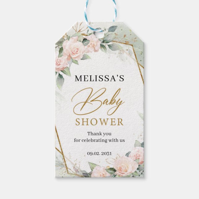Bohemisk  ro eukalyptus guld Baby Shower Presentetikett (Framsidan)