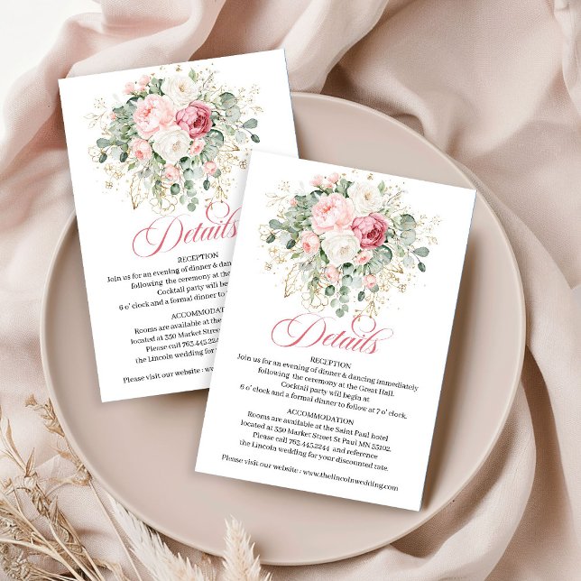 Bohemisk Rodnad Blommig Bröllopsdetaljkort Tilläggskort (Bohemian Blush Floral Wedding Details Card)