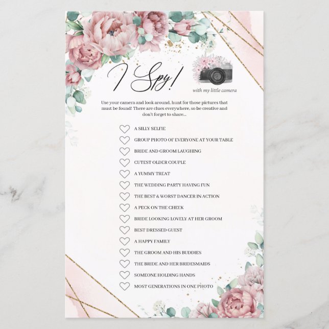 Bohemisk rodnad blomster eukalyptus guld ram I Spy (Framsida)