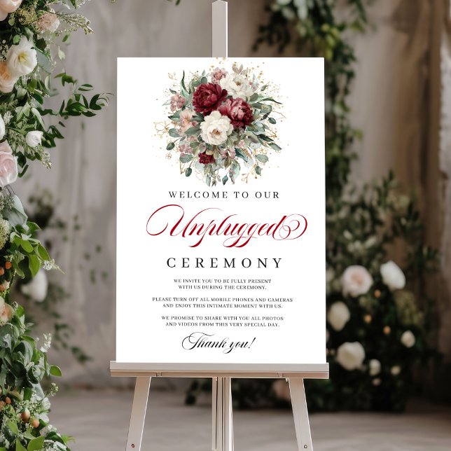 Bohemisk Rodnad Burgunder Avstängd Ceremoni Poster (Bohemian Blush Burgundy Unplugged Ceremony)