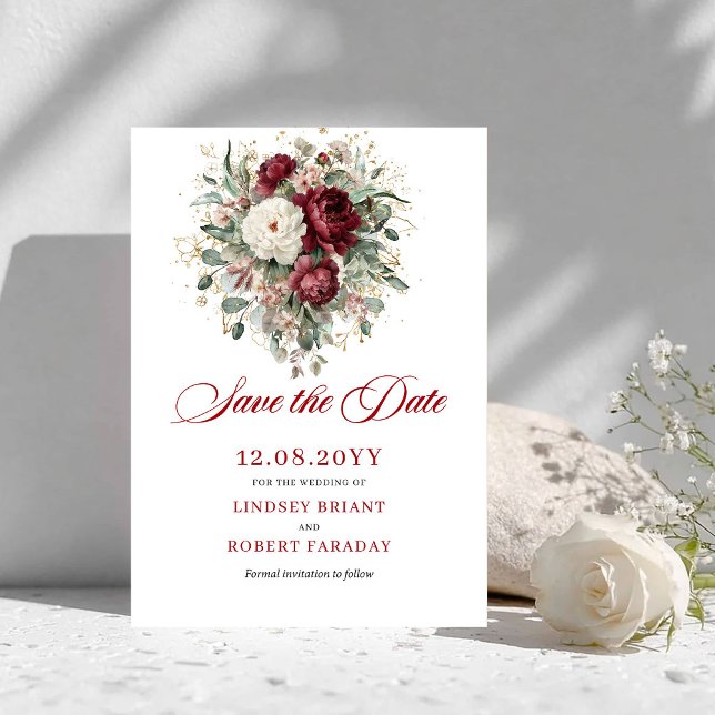 Bohemisk Rodnad Burgunder Blommig Spara Datum Datumet (Bohemian Blush Burgundy Floral Save The Date)