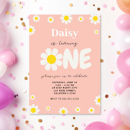 Bohemisk Rosa Daisy Blommor 1:a födelsedag Inbjudningar