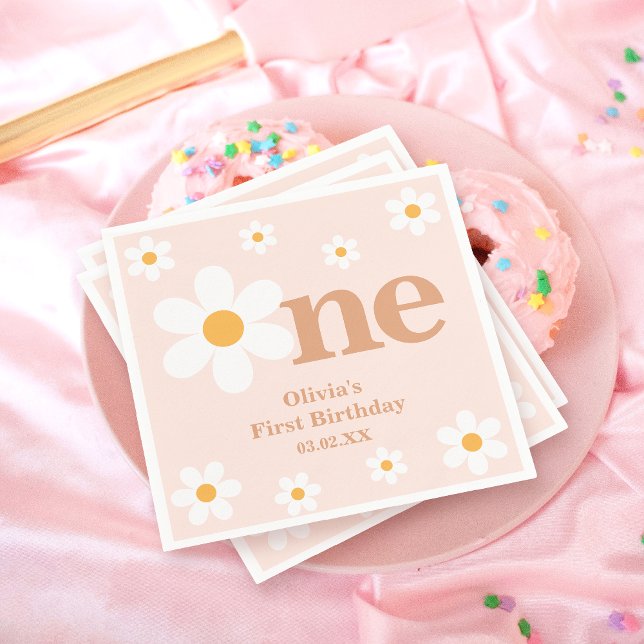 Bohemisk Rosa En Daisy 1:a födelsedag Pappersservett (Skapare uppladdad)