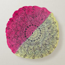 Bohemisk rosa & gul mandala rund kastkudde