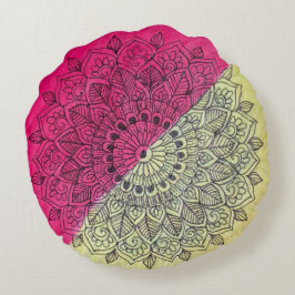 Bohemisk rosa & gul mandala rund kastkudde kudde