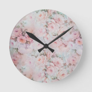 Bohemisk rosa krickavintageblommönster rund klocka