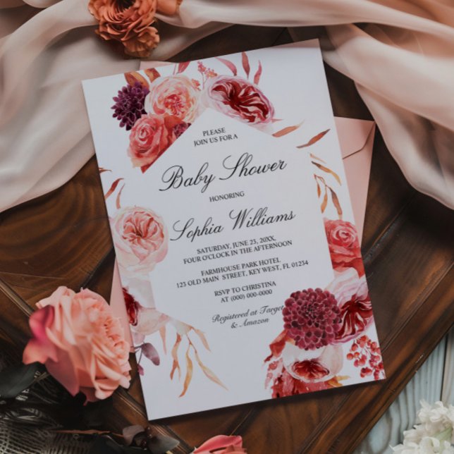 Bohemisk Rosa Marsala Baby Shower Inbjudningar (Skapare uppladdad)