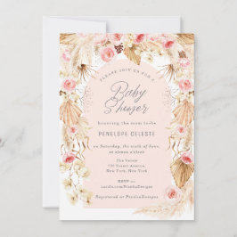 Bohemisk rosa modern blommigt boho pampas inbjudningar