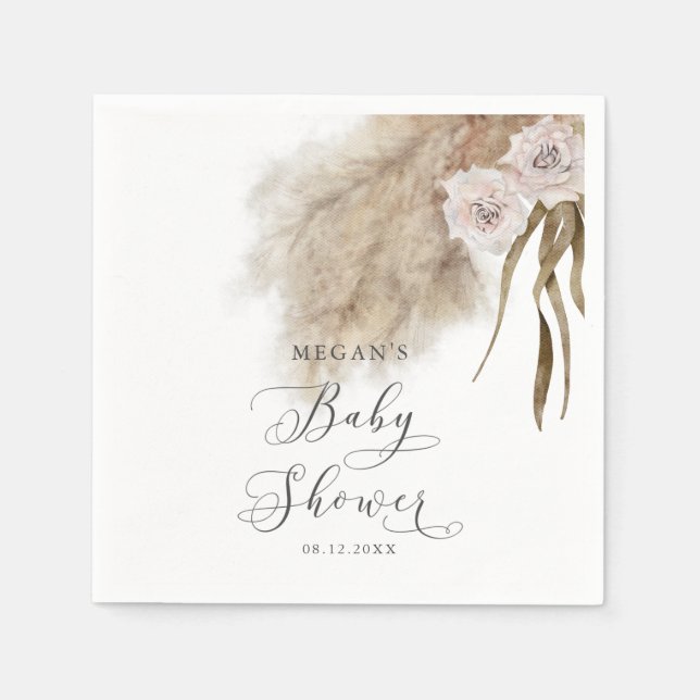 Bohemisk Rosa Pampas Grass Baby Shower Pappersservett (Framsidan)