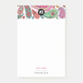 Bohemisk Rosa & turkos Blommig Paisley Post-it Block