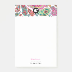 Bohemisk Rosa & turkos Blommig Paisley Post-it Block