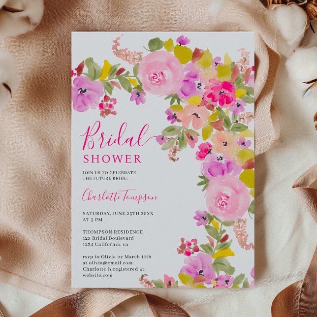 Bohemisk rosa vilda blommor vår möhippa inbjudningar (Bohemian pink wildflowers spring bridal shower invitation)