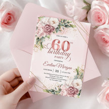 Bohemisk Rose Guld Blommig Grönska 60-årsdag