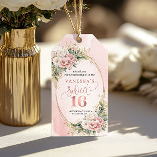 Bohemisk Rose Guld Blommor Eukalyptus Sweet 16th Presentetikett