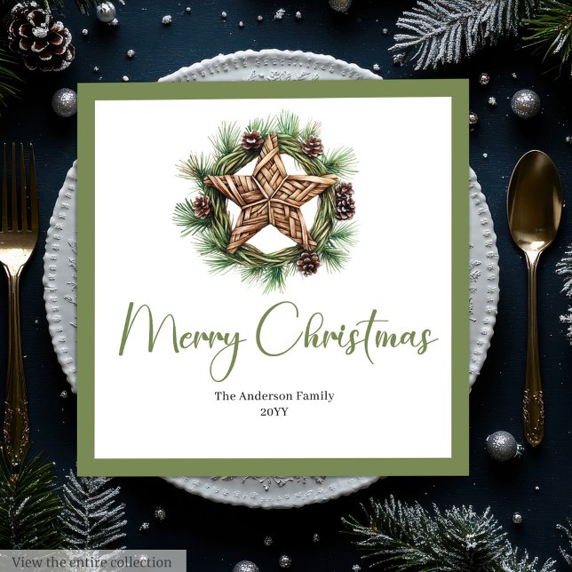 Bohemisk rustik tallkranstillbehör julservetter pappersservett (Bohemian Rustic Pine Wreath Holiday Napkins)