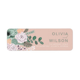Bohemisk Salvia Grön  & Blush Chic Blommig Blommor Returadress Etikett