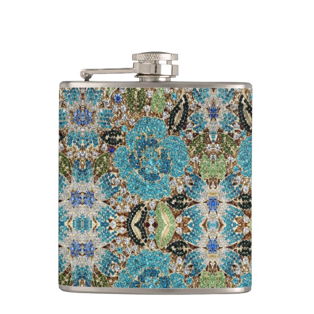 bohemisk sköldpadda (chic), silver, blåblomma fickplunta (Framsidan)