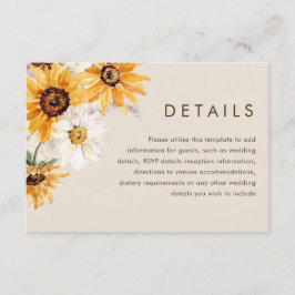 Bohemisk solrosbröllopsdetaljer tilläggskort