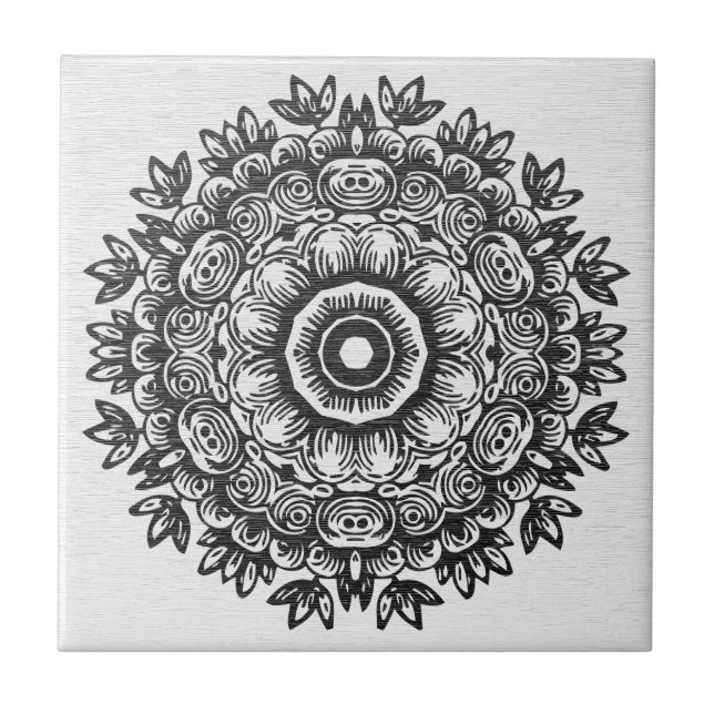 Bohemisk svart mandala spets keramisk platta kakelplatta (Framsidan)