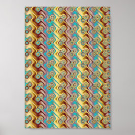 Bohemisk Teal och Guld Psykedelisk Geometrisk Frak Poster