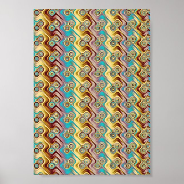 Bohemisk Teal och Guld Psykedelisk Geometrisk Frak Poster (Framsidan)