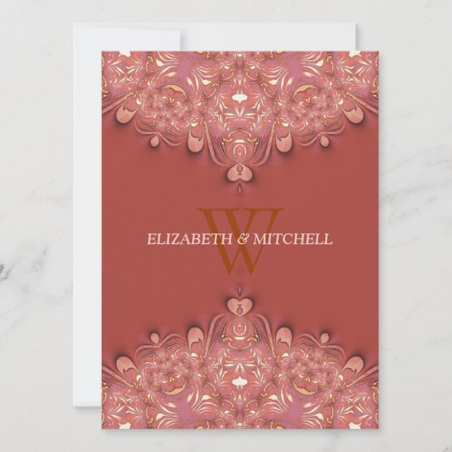 Bohemisk Terrakotta Spets Hjärtbröllop Inbjudningar (Framsida)