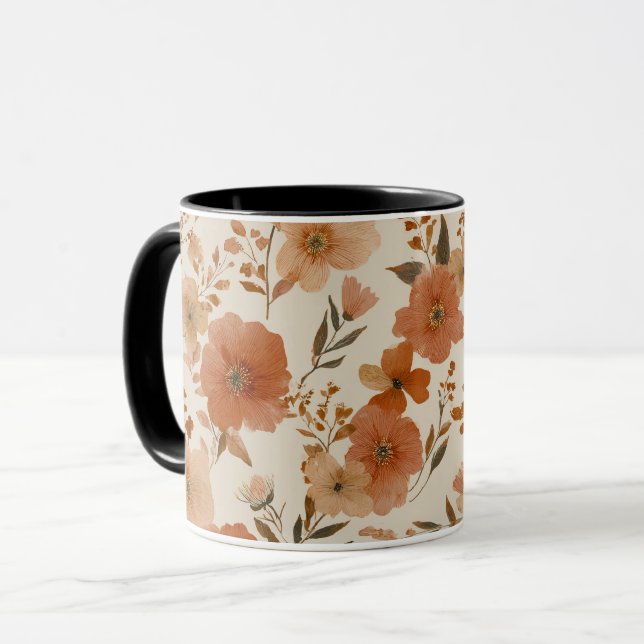 Bohemisk terrakotta vildblomma blommönster mugg (Framsida vänster)