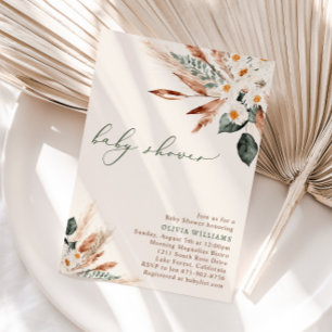 Bohemisk torkad Blommigt Greenery Baby Shower Inbjudningar