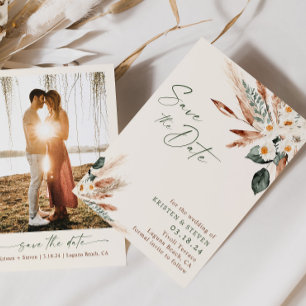 Bohemisk torkad Blommigt Greenery sparar datumet Inbjudningar