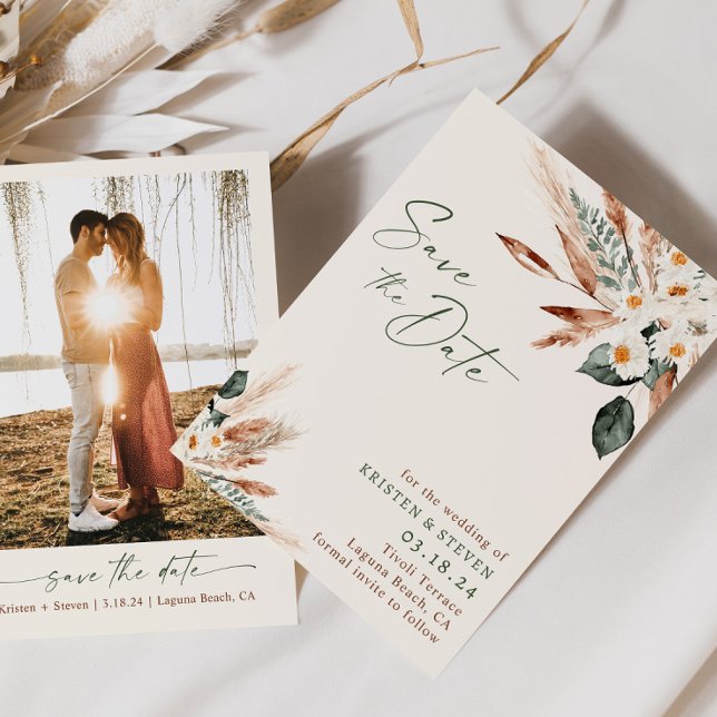 Bohemisk torkad Blommigt Greenery sparar datumet Inbjudningar (Skapare uppladdad)