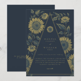 Bohemisk triangel solrosmarblått bröllop inbjudningar