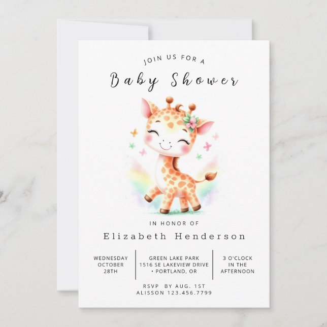 Bohemisk utskrivbar Giraffe Baby Shower Inbjudningar (Framsida)