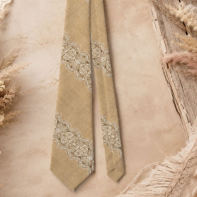 Bohemisk västerländsk landsbygd rustik jute och sp slips (Bohemian Western country rustic burlap and lace Neck Tie)