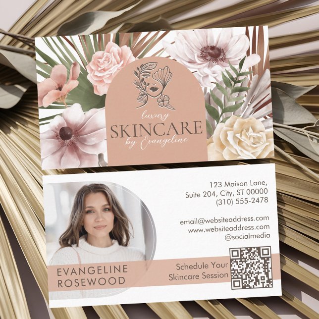 Bohemisk Vattenfärg Blommig Hudvård Estetiker Visitkort (Bohemian Watercolor Floral Skincare Esthetician Business Card)