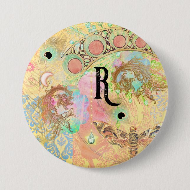 Bohemisk vintage konst unik hippie pastel whimsica knapp (Framsida)