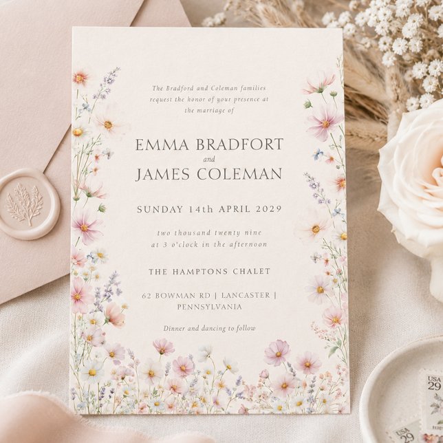Bohemisk Whimsical Vilda Blommor Formell Bröllop Inbjudningar (Bohemian Whimsical Wildflowers Formal Wedding Invitation)