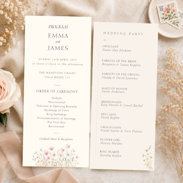 Bohemisk Whimsisk Vilda Blommor Bröllopsprogram Program (Bohemian Whimsical Wildflowers Wedding Program)