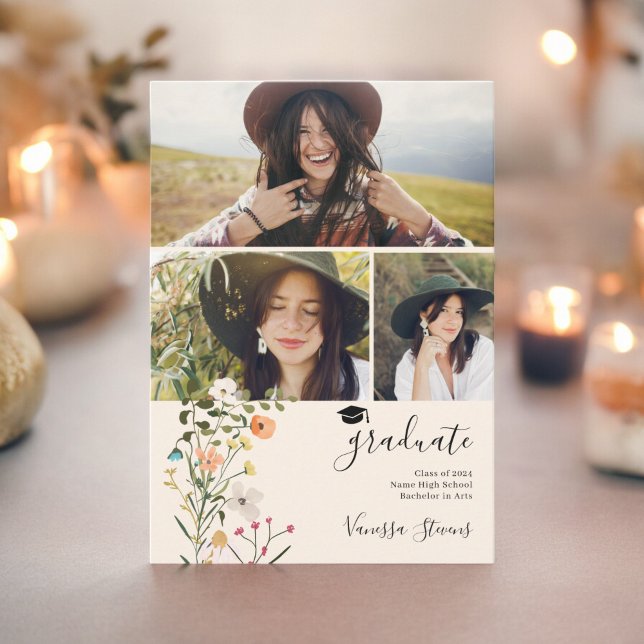 Bohemiska ängsblommor vår studenten meddelande (Bohemian meadow wildflowers spring graduation announcement)