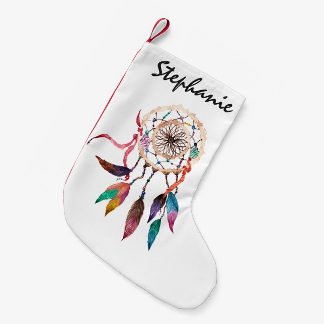 Bohemiska Dreamcatcher i vibrerande vattenfärg Liten Julstrumpa (Framsidan (Hängande))